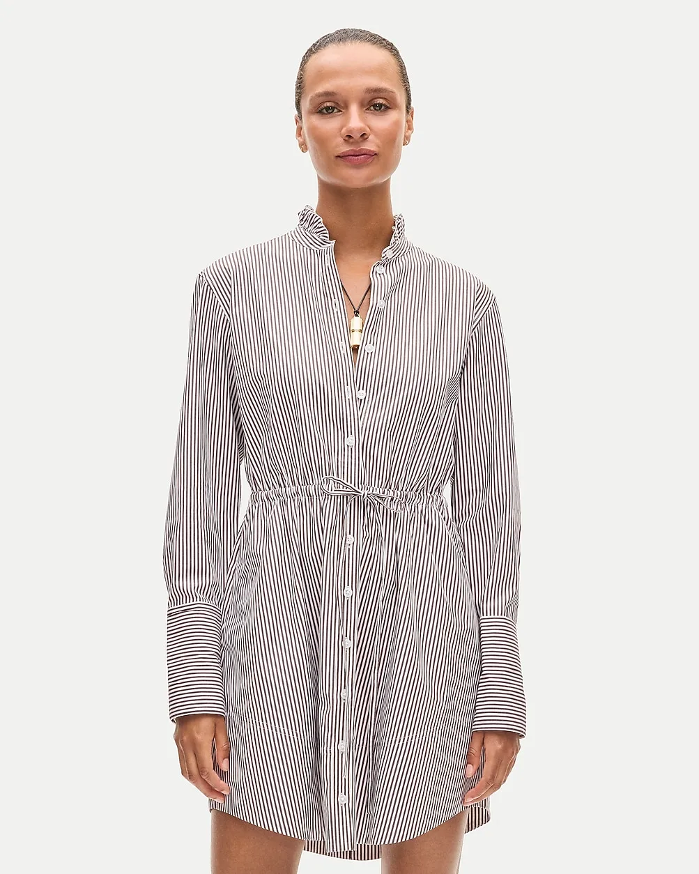Ruffle-Collar Mini Shirt-Dress in Striped Greenwich Poplin by J.Crew