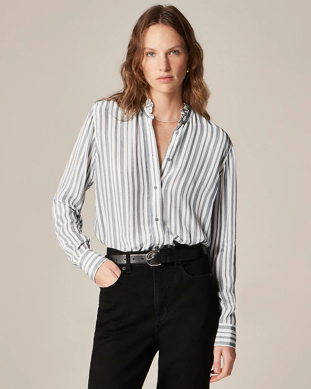 Jules Ruffle-Collar Shirt in Striped Crepe De Chine by J.Crew