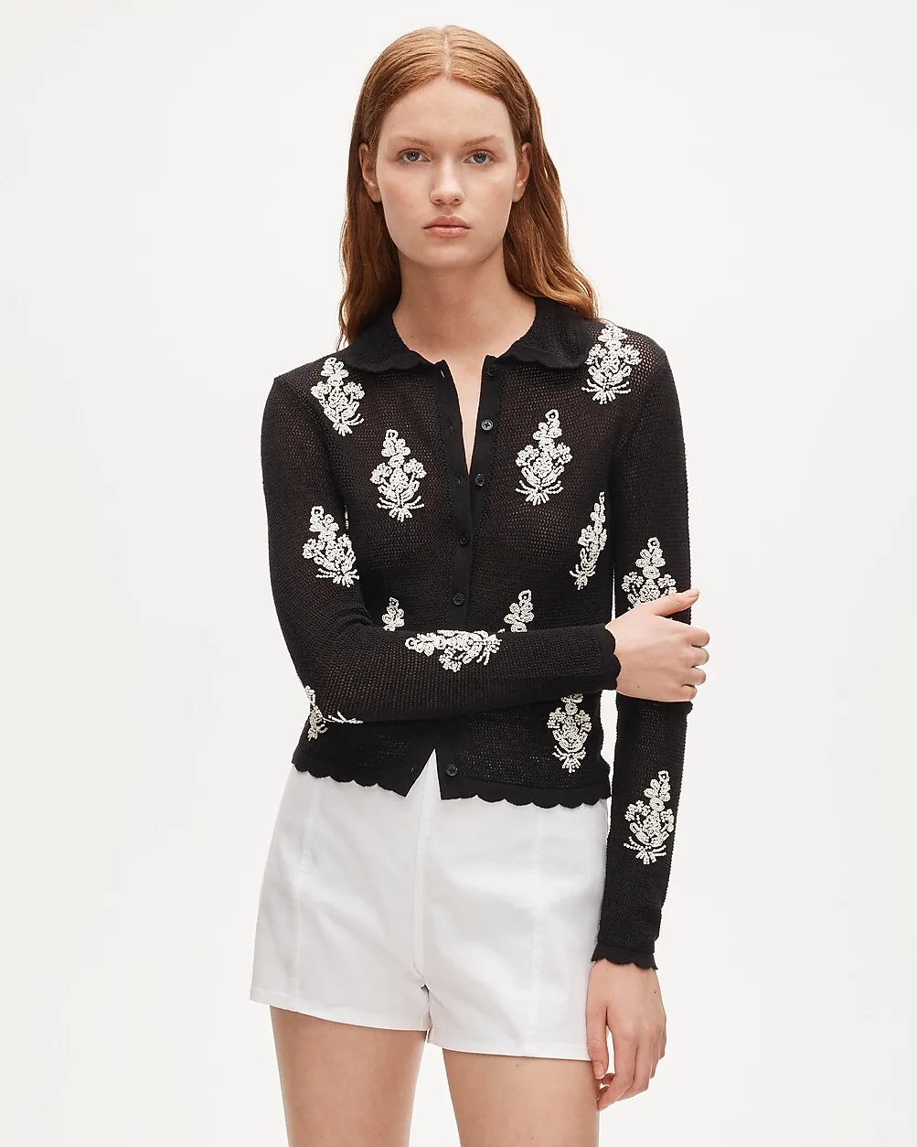 Collection Pointelle Floral Cardigan with Embellishments by J.Crew