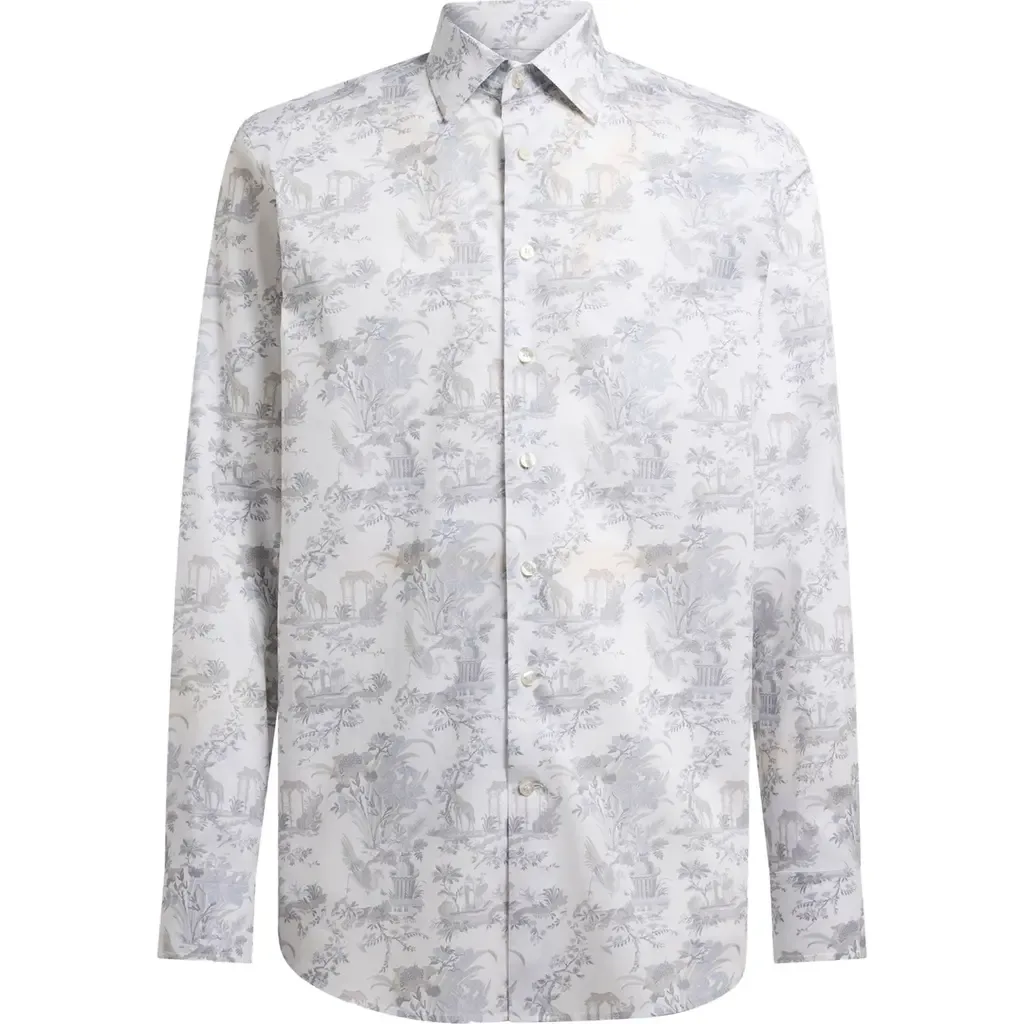 Roma Stretch Cotton Dress Shirt in Print on White Base by Etro