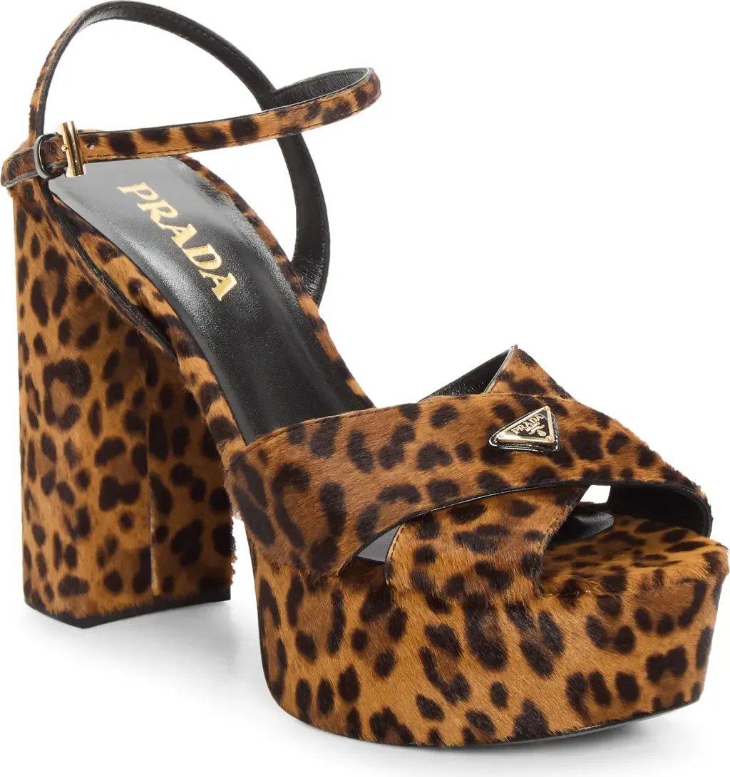 Genuine Calf Hair Platform Sandal by Prada