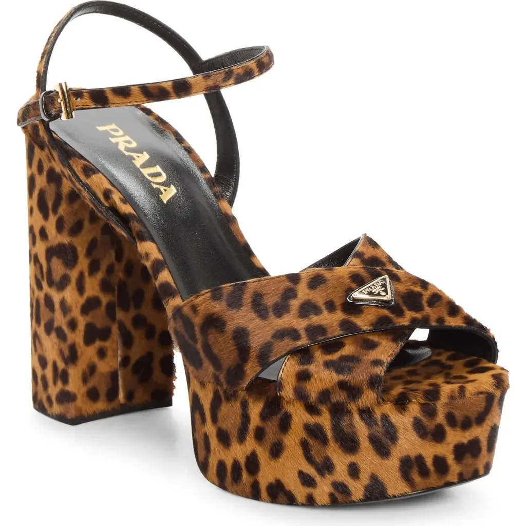 Genuine Calf Hair Platform Sandal by Prada