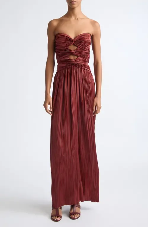 Brynn Strapless Pleated Cutout Maxi Gown by A.L.C.
