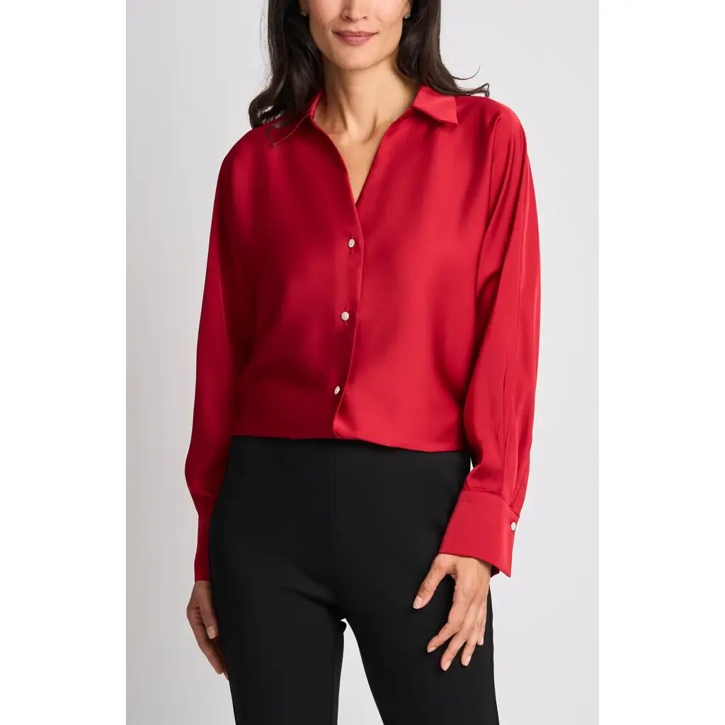 Long Sleeve Button Front Satin Shirt by halogen(r)