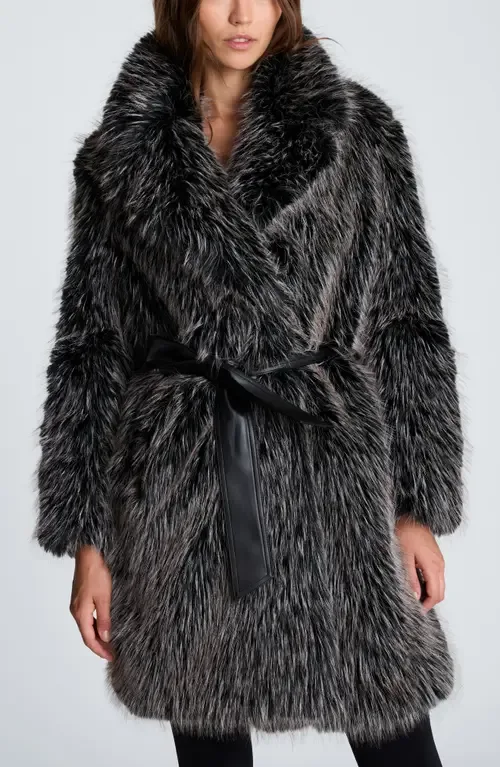 Belted Faux Fur Midi Coat by Kenneth Cole Collection