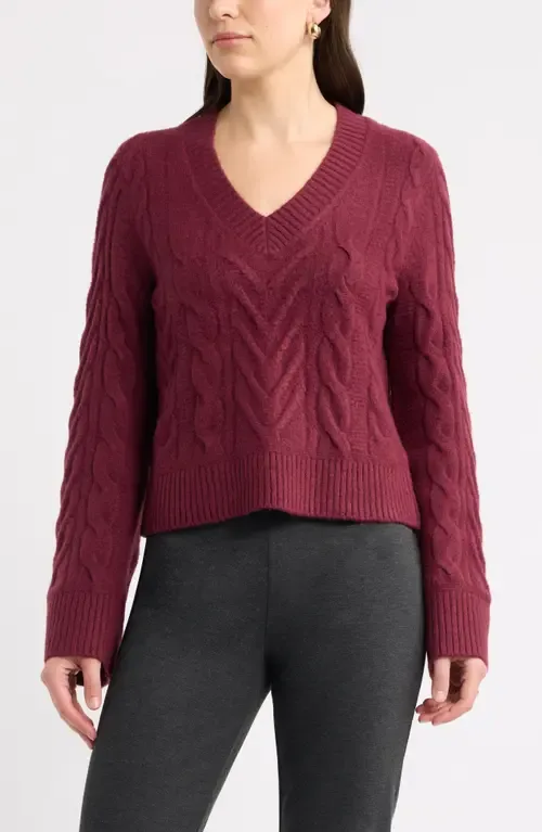 Cable Stitch V-Neck Sweater by caslon(r)