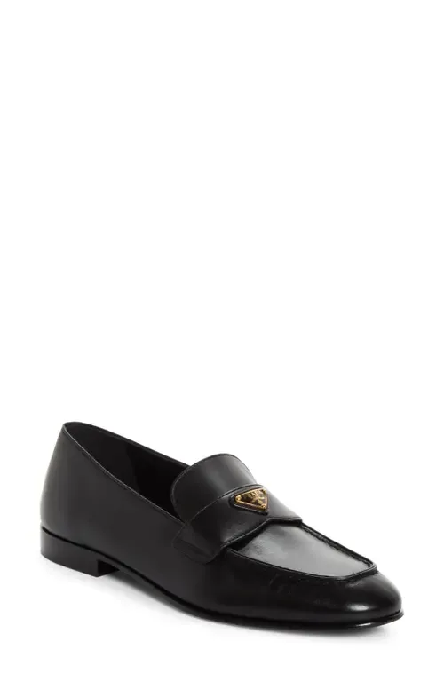 Logo Leather Loafer by Prada