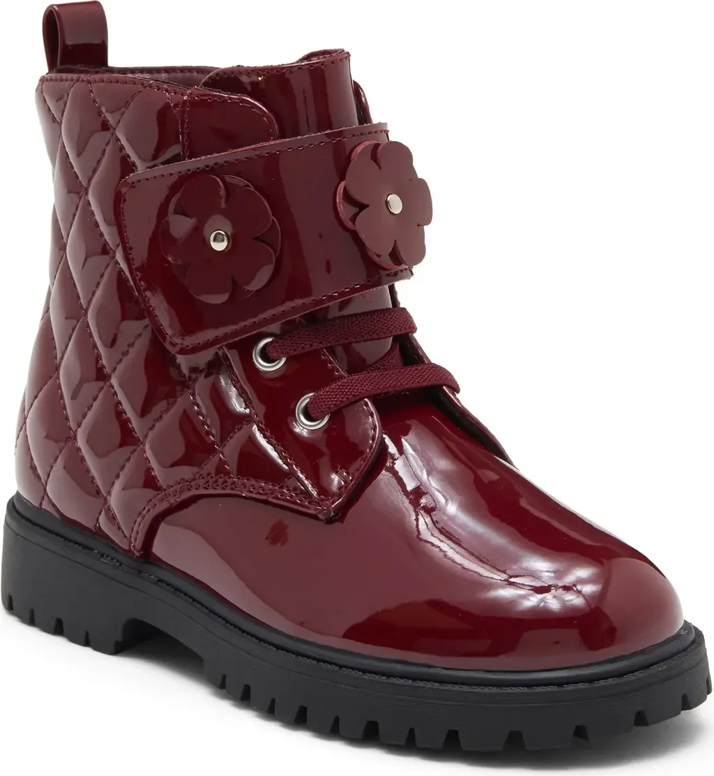Brynn Flower Faux Leather Combat Boot by Nordstrom