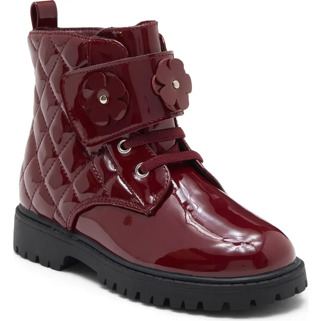 Brynn Flower Faux Leather Combat Boot by Nordstrom