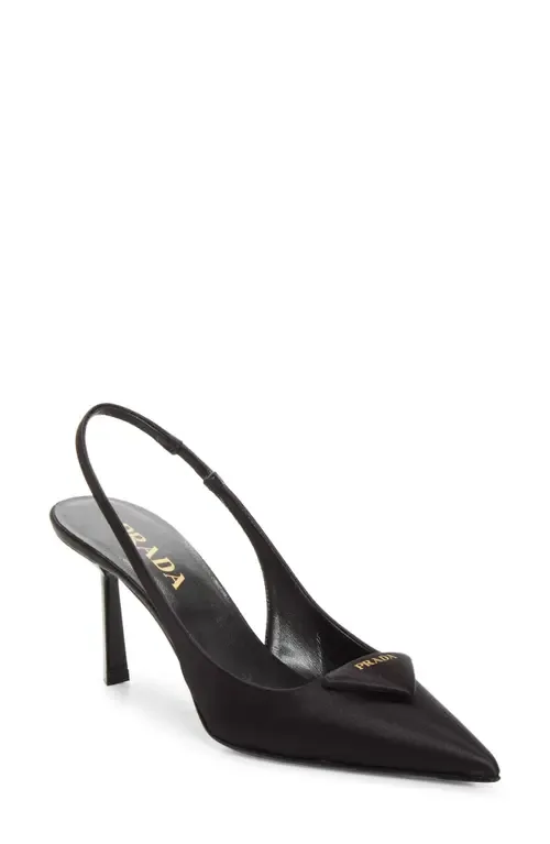 Satin Logo Slingback Pump by Prada