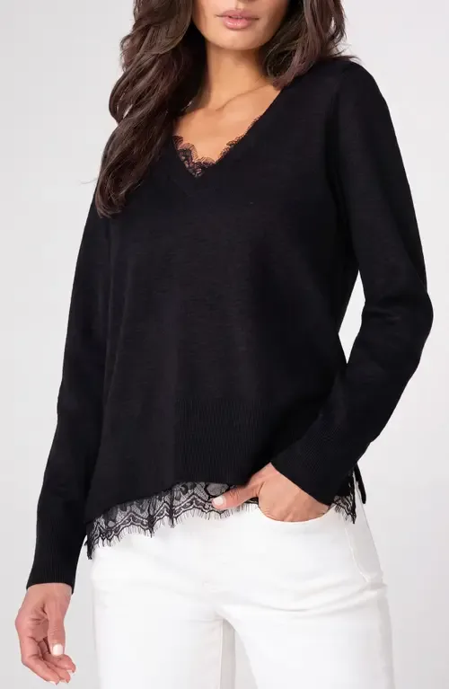 Lace Trim V-Neck Sweater by Liverpool Los Angeles