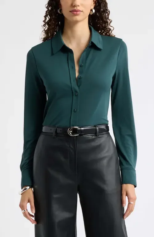 Long Sleeve Knit Button Front Top by Nordstrom