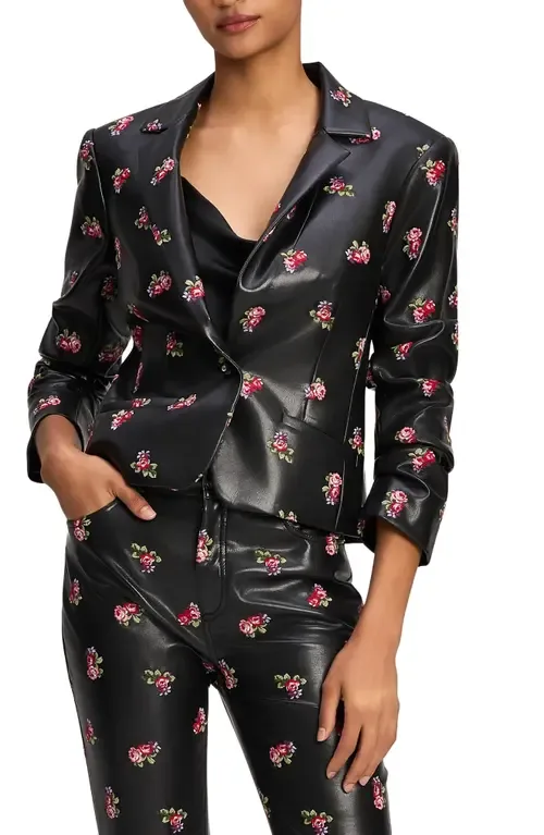 Tossed Roses Le Petit Faux Leather Blazer by Cinq à Sept