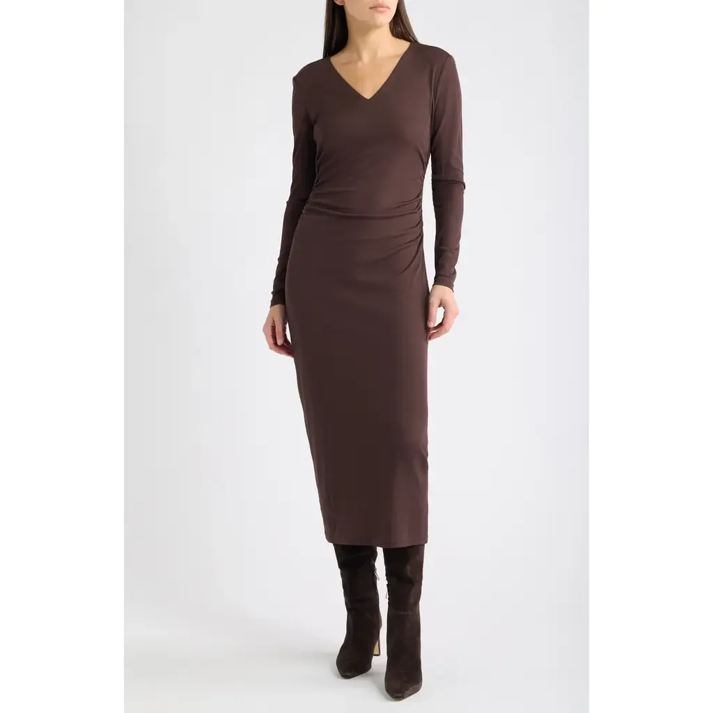Side Ruched Long Sleeve Maxi Dress by Sam Edelman