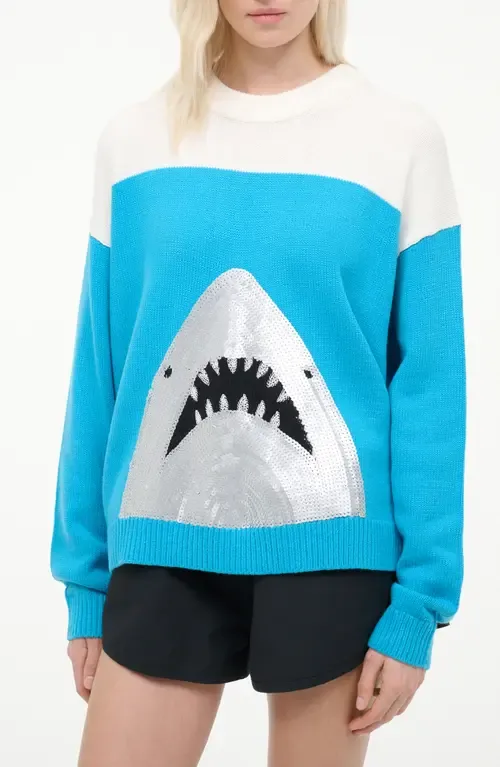 Reya Sequin Shark Cotton Blend Sweater by STAUD