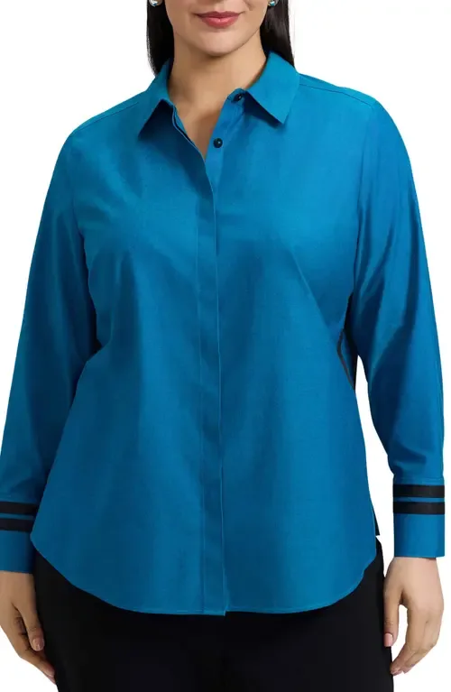 Brooke Non-Iron Grosgrain Trim Cotton Button-Up Shirt