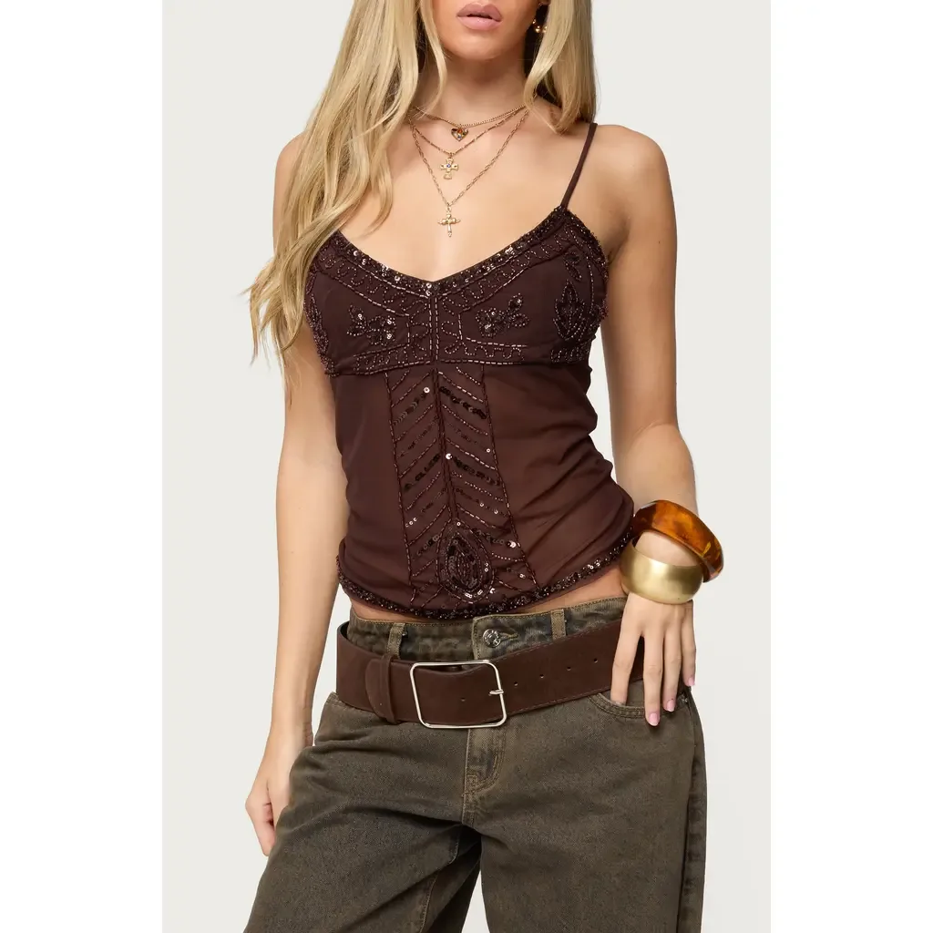 Azelia Beaded Mesh Camisole by EDIKTED