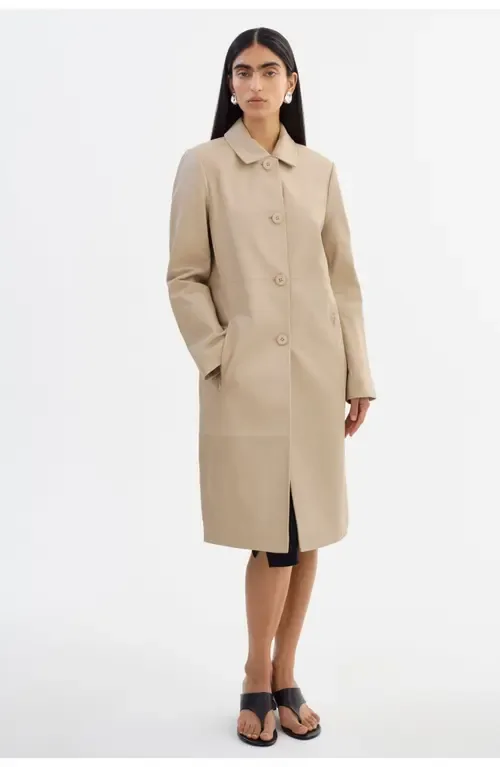 BELEN Longline Leather Coat - Stone by LAMARQUE