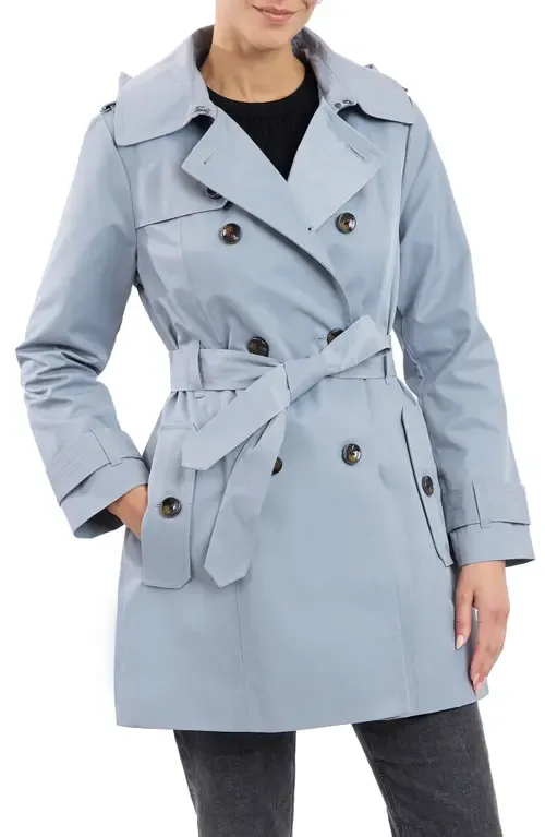 Hooded Double Breasted Cotton Blend Trench Coat