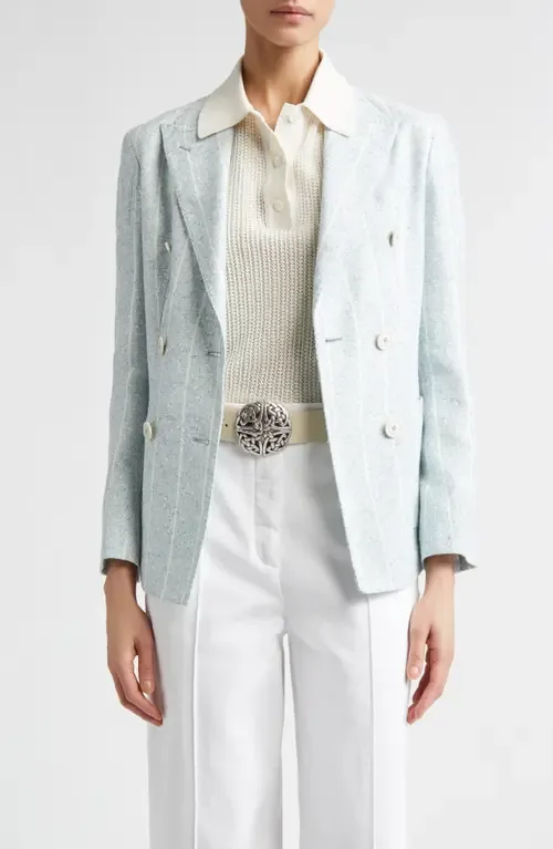 Stripe Slubby Linen Blend Jacket by Eleventy