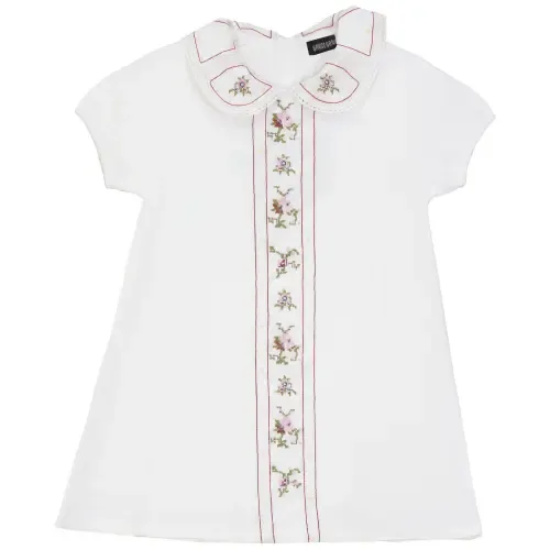 Embroidered Linen Dress with Lace Collar by Space Grey
