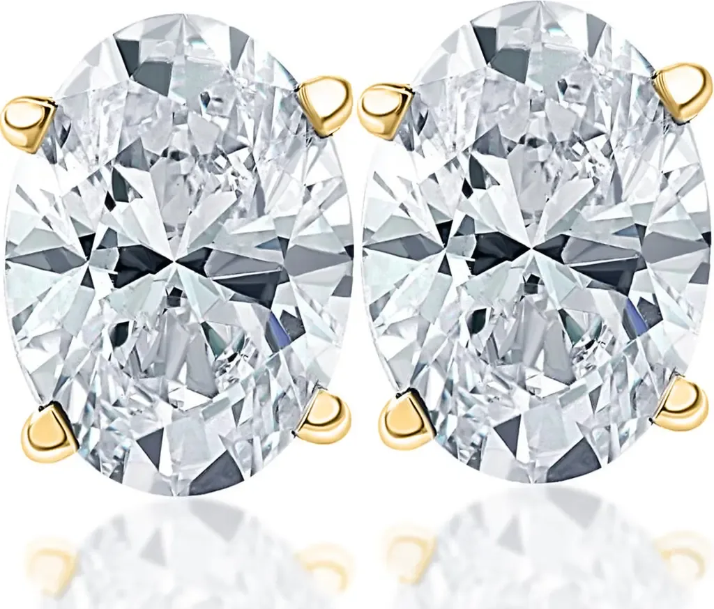 2 ct Lab Grown Oval Shape Diamond Studs 14k Gold Earrings by Bliss Diamond