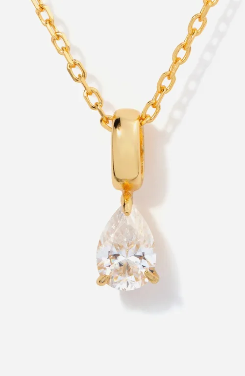 Birthstone Teardrop Necklace in Moissanite/April