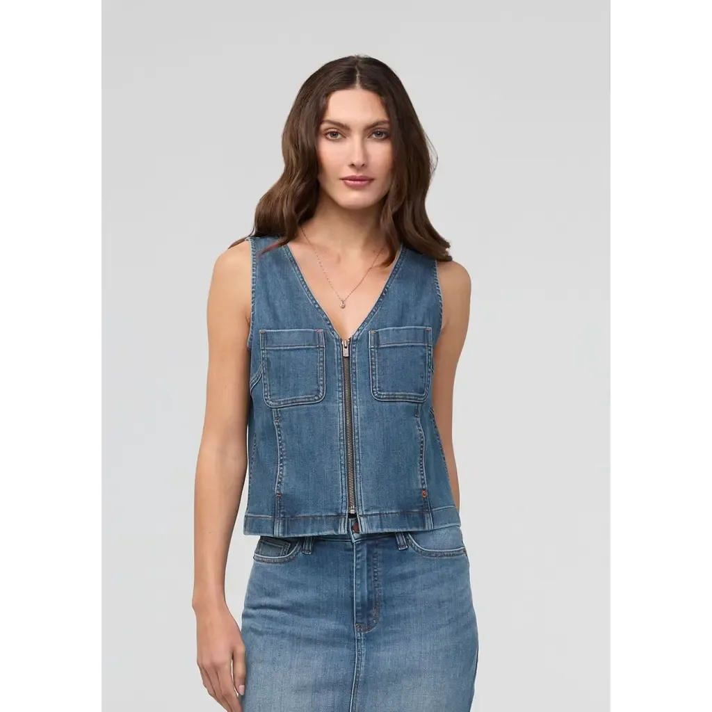 Performance Denim Zip Front Vest by DUER