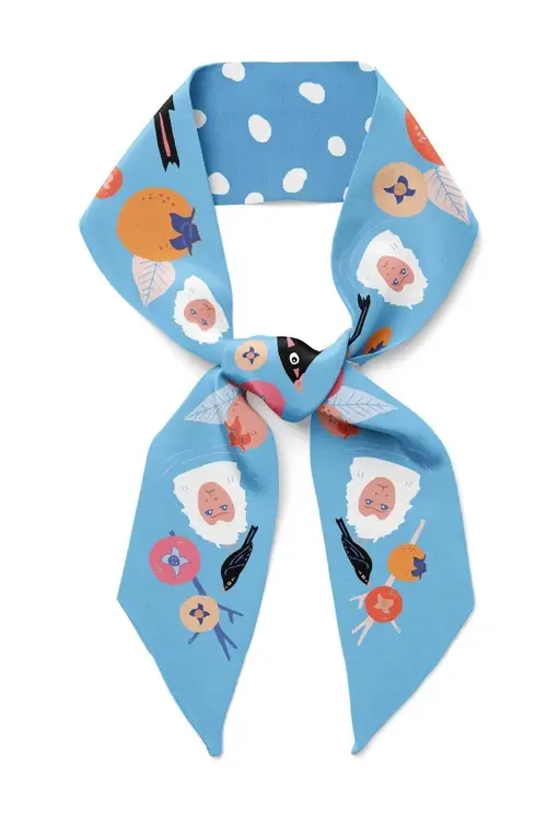 Snow Monkey and Persimmons Twilly Ribbon Scarf by Centinelle