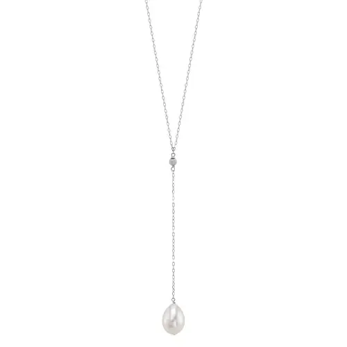 14K Gold Freshwater Pearl Tincup Lariat Necklace Pendant by The Pearl Source