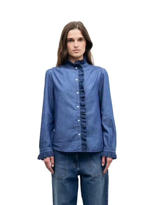 Loupy High Neck Lace Trim Shirt by GERARD DAREL