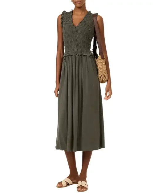 Shirred Ruffle Midi Dress by MINT VELVET