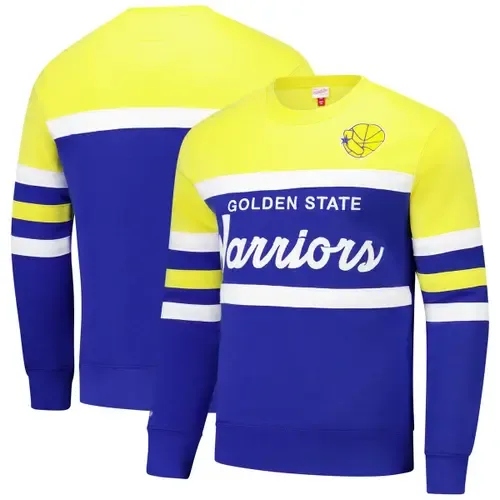Mitchell & Ness Golden State Warriors Hardwood Classics Vintage Logo Head Coach Pullover Sweatshirt by Mitchell & Ness