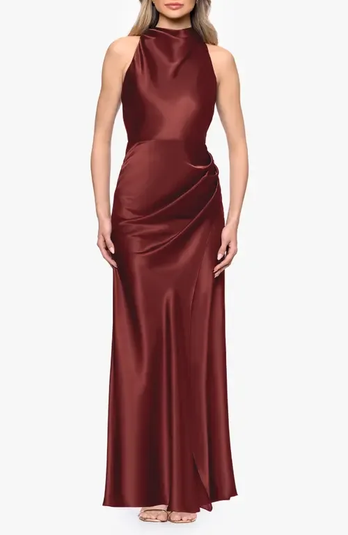 Ruched Sleeveless Satin Charmeuse Gown
