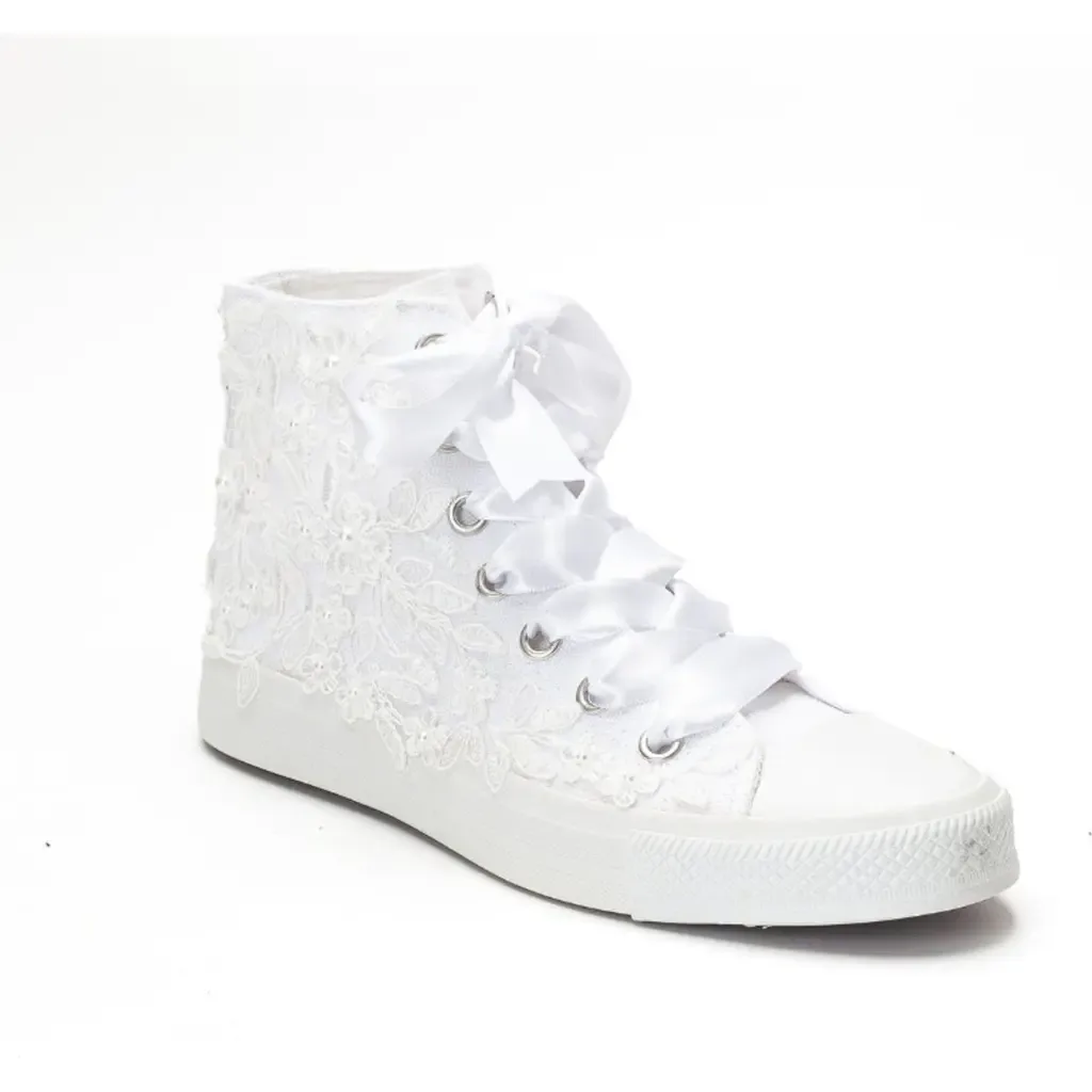 Isolde Lace High Top Bridal Sneaker by Forever & Always Shoes