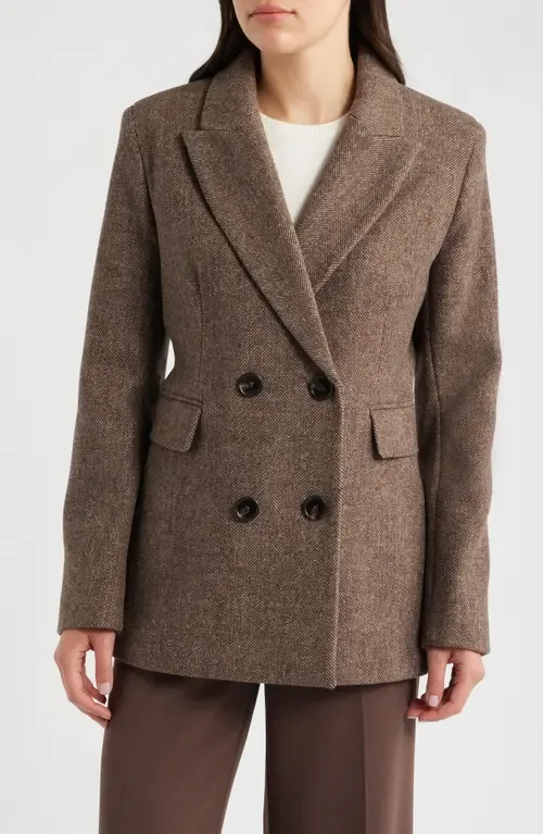 Herringbone Wool Double Breasted Coat by Donna Karan New York
