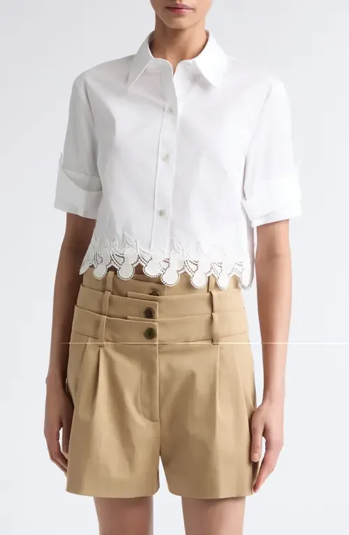 Cherry Lace Crop Stretch Cotton Button-Up Shirt by MONSE