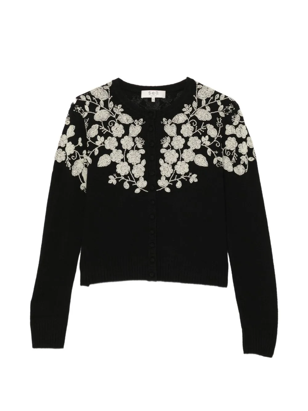 Bead-Embellished Floral Cardigan by Sea