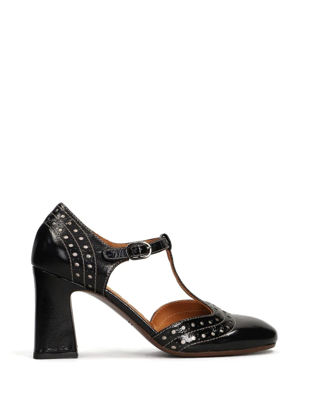 Mante Perforated T-Bar Calf Leather Pumps by Chie Mihara