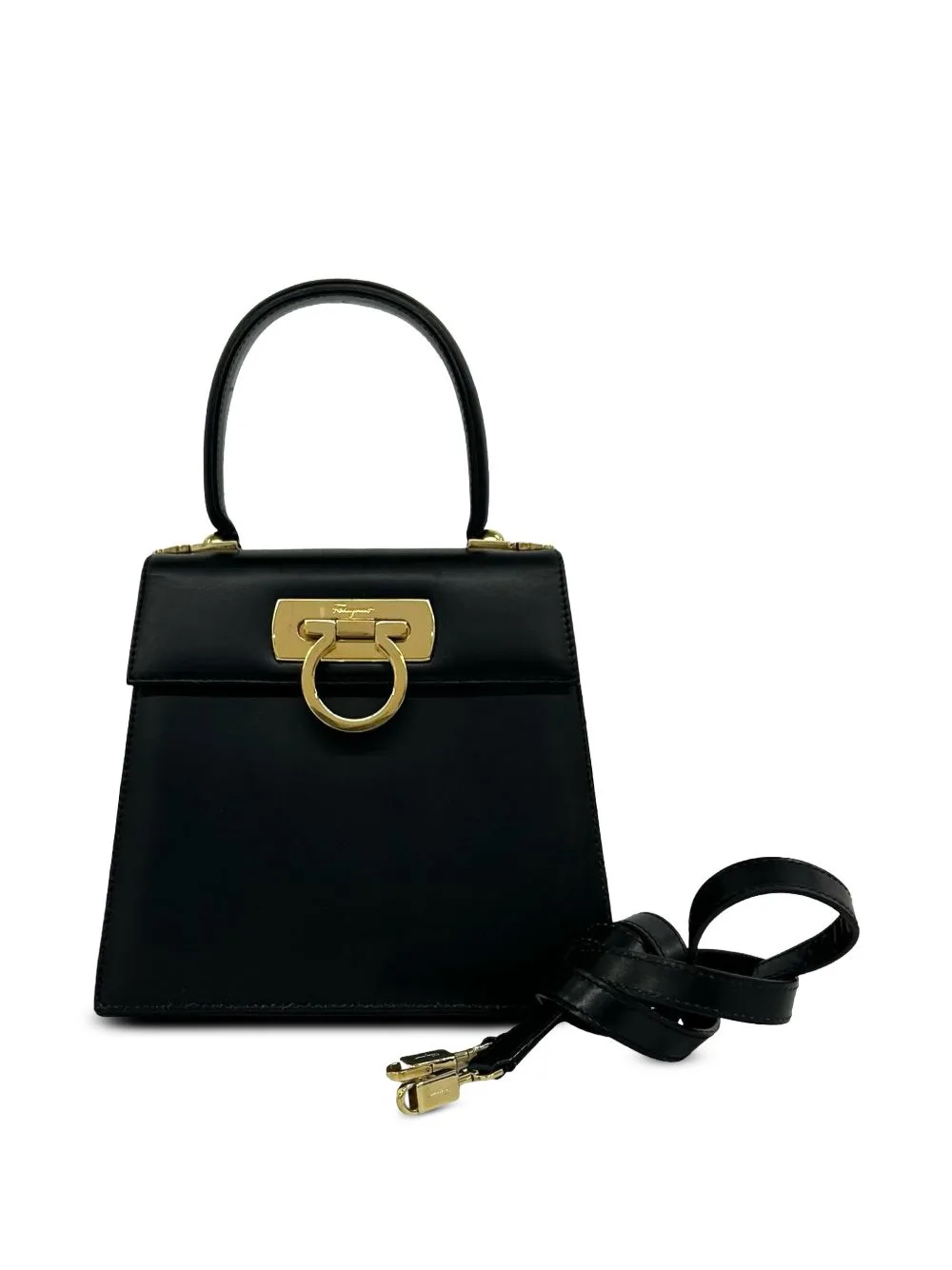 1980-1990 Small Leather Gancini Iconic Top Handle Bag Satchel by Ferragamo Pre-Owned