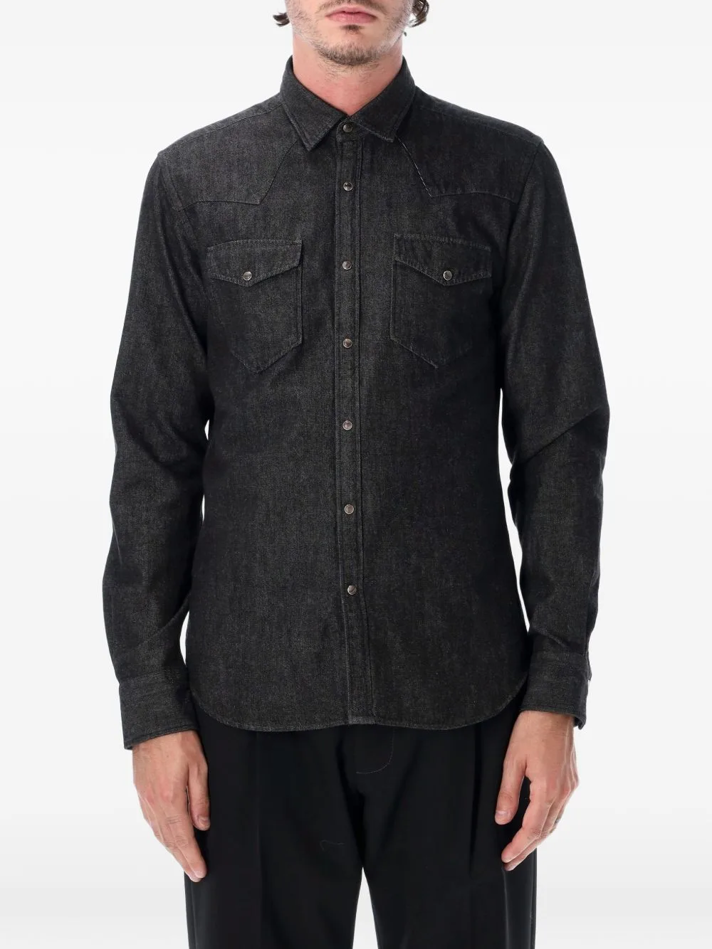 Flap-Pockets Denim Shirt by Xacus