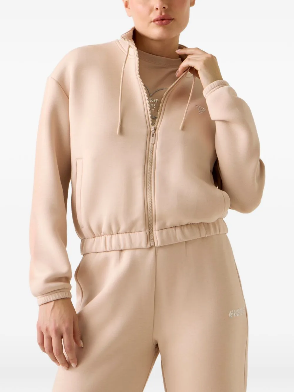 Rhinestone Zip Up Sweatshirt by GUESS USA