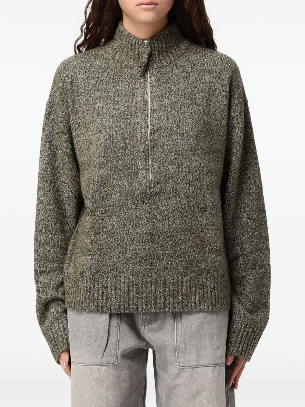 Sequin-Embellished Quarter-Zip Sweater by Eleh