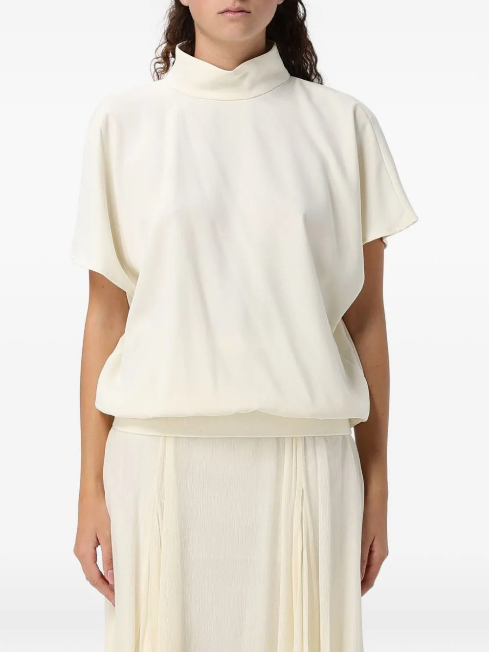 High-Neck Cowl-Back Blouse by Eleh
