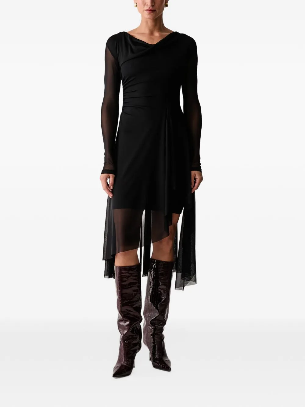 Loria Asymmetric Mesh-Panelled Asymmetric Dress by AllSaints