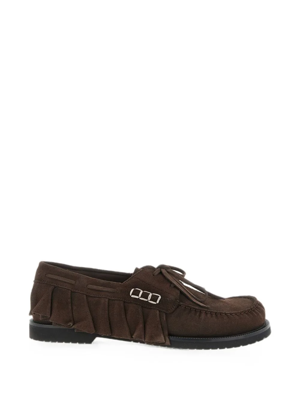Ruffle-Trimmed Suede Boat Shoes by JW Anderson