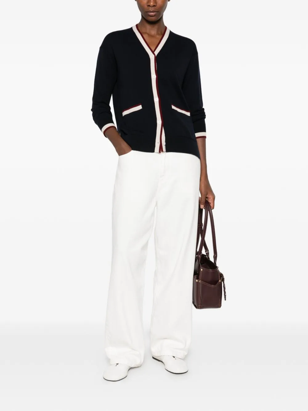 Contrast-Trim Front-Pocket Cardigan by 'S Max Mara
