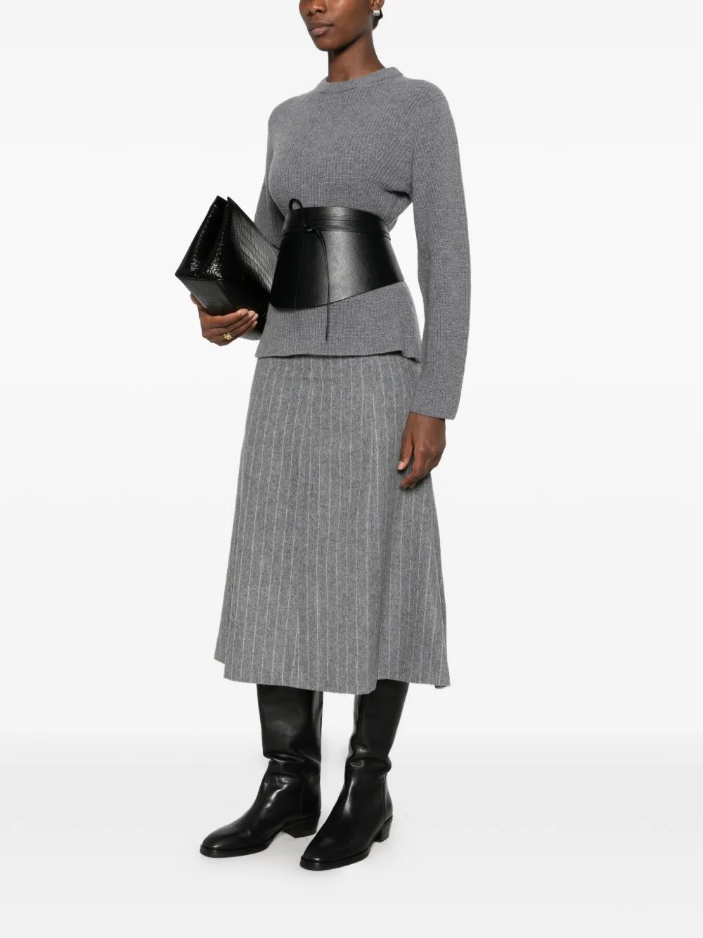 Erica Pinstripe-Pattern Pleated Skirt by THELATEST