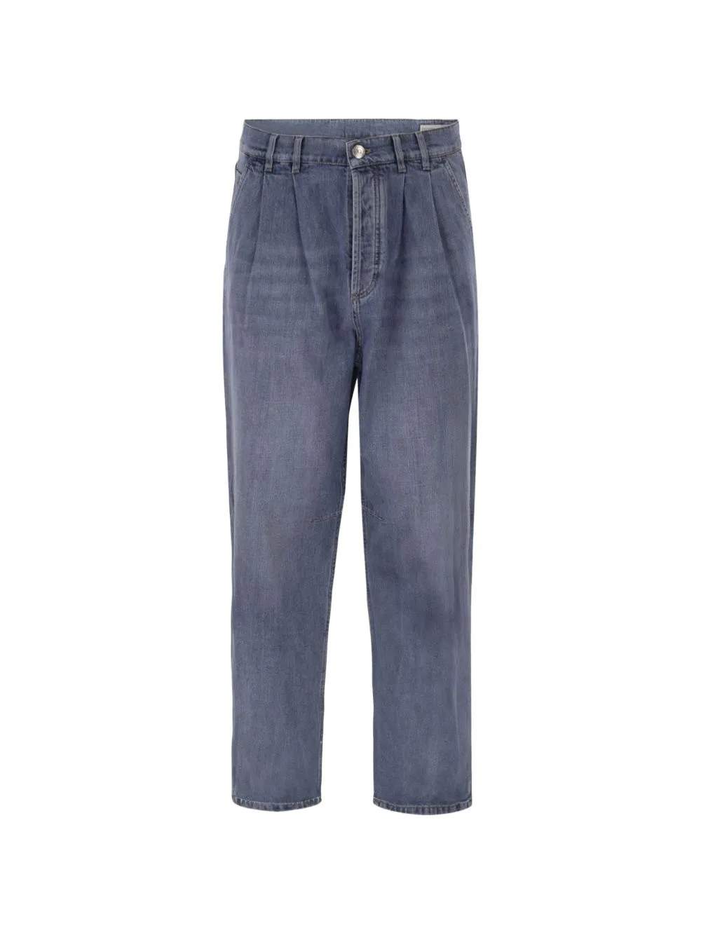 Baggy Jeans in Cotton Denim with Double-Pleats by Brunello Cucinelli