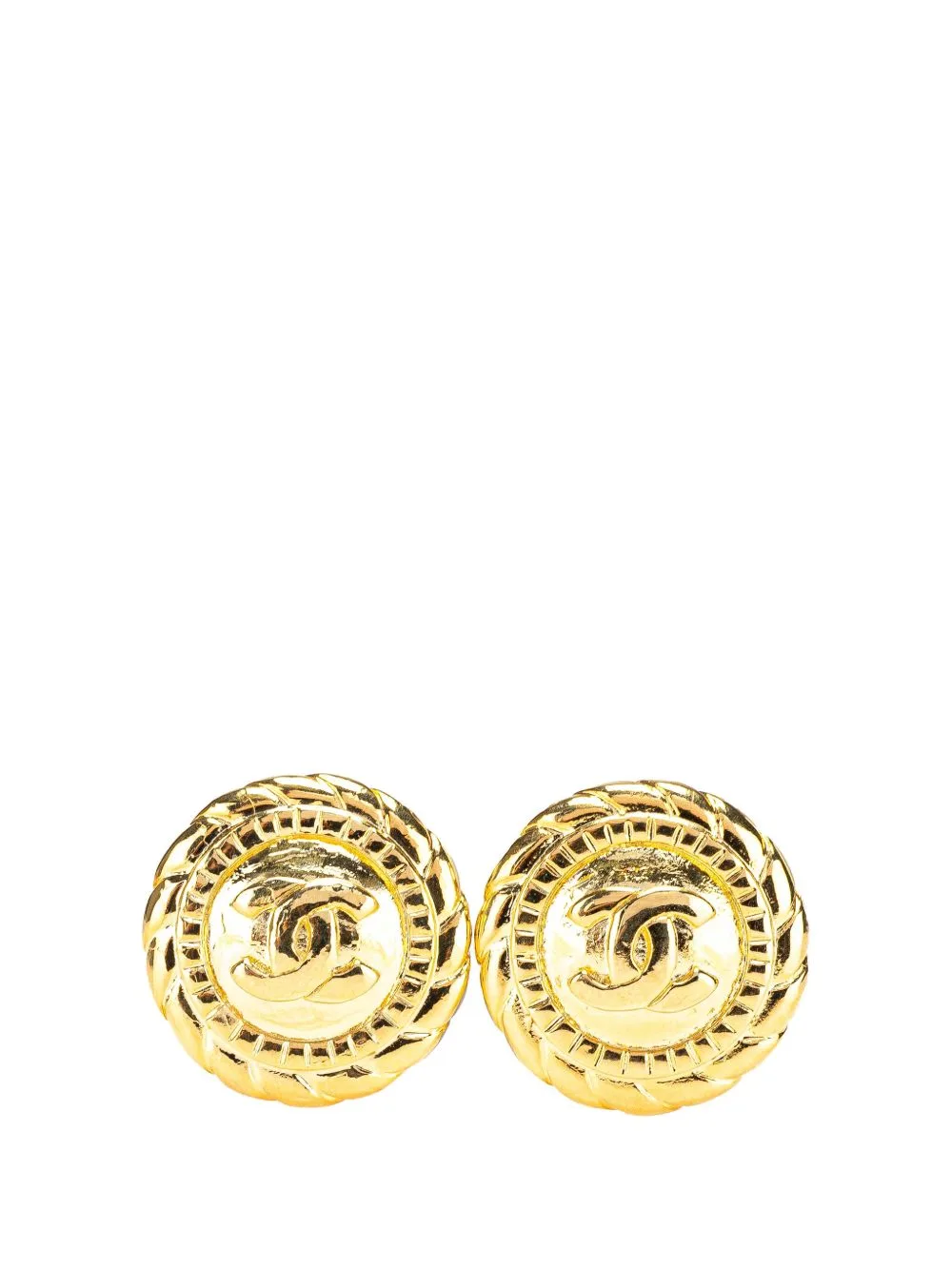 1970-1980 Gold Plated CC Button Clip on Earrings Costume Earrings
